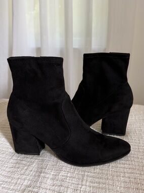 Black Suede Block Heel Ankle Boots